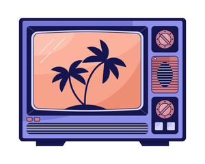Fototapete - Vintage tv flat line color isolated vector object. Watching movies. Technology. Editable clip art image on white background. Simple outline cartoon spot illustration for web design