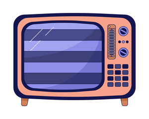 Fototapete - Stripes on tv flat line color isolated vector object. Old tv. No signal. Vintage television. Editable clip art image on white background. Simple outline cartoon spot illustration for web design