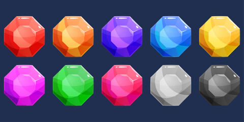 Poster - Set of octagonal gems. Colored gems isolated, for games, applications, web graphics.