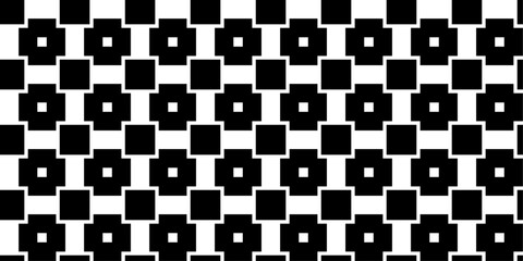 Fototapete - A pattern of black squares and simple thick crosses. Vector seamless simple pattern.