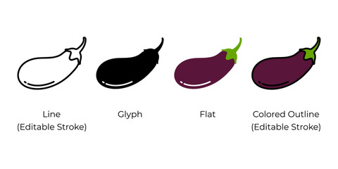 Poster - Eggplant, aubergine, brinjal vector icon set for website design, app, UI, isolated on white background. Vector illustration.