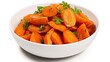 Sauteed carrots in a bowl isolated on white background