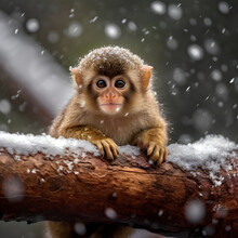 Squirrel Monkey In The Snow Covered Mountains