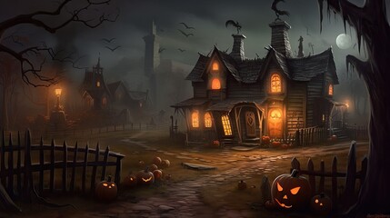 Wall Mural - Spooky old gothic castle,halloween background. scary haunted castle poster.