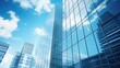 © pinkrabbit - Modern office building or business center. High-rise windor buildings made of glass reflect the clouds and the sunlight. empty street outside  wall modernity civilization. growing up business