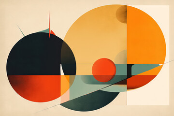 Poster - Abstract background in the style of expressionism, modern and Bauhaus. Artistic abstraction with colorful circles and lines.