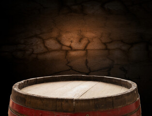 Wall Mural - background of barrel and worn old table of wood. High quality photo