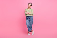 Full Size Body Photo Of Satisfied Successful Financial Representative Director Folded Arms Business Lady Isolated On Pink Color Background