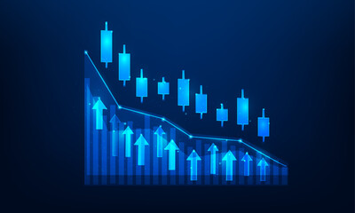 Wall Mural - business graph trading investment on blue background. finance forex graph growth technology. Economy trends concept. vector illustration digital design. isolated on blue dark background.