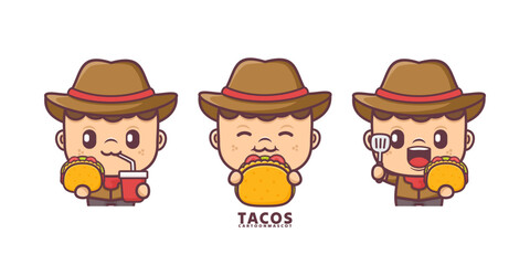 Wall Mural - cartoon mascot with tacos. set cartoon vector with different expressions