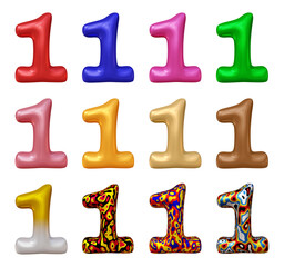Poster - Set of number 1 in 3d rendering isolated on transparent background for math, business and education concept