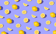 Colorful Pattern Of Fresh Ripe Whole And Sliced Lemons