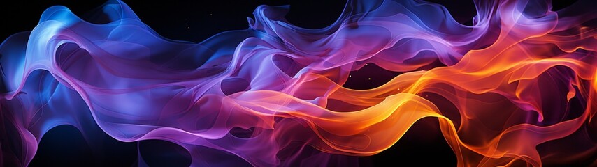 Abstract colorful fire background. A blue, orange, and purple fire and lightning with smoke on black, in the style of smooth and curved lines, creative commons attribution.