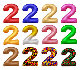 Poster - Set of number 2 in 3d rendering isolated on transparent background for math, business and education concept