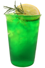 Poster - Iced green lemon soda decorated with a sprig of rosemary on top