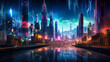 Neon towers representing futuristic tech cities