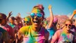 © JW Studio - Group of happy color painted women in color run event, cheerful expressions, concept of sport event celebration.