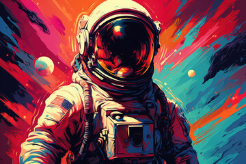 Wall Mural - astronaut in space suit against abstract cosmic background. deep space exploration