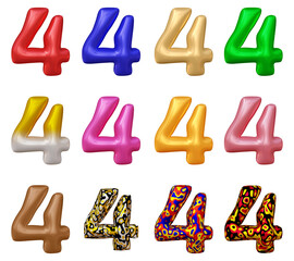 Poster - Set of number 4 in 3d rendering isolated on transparent background for math, business and education concept
