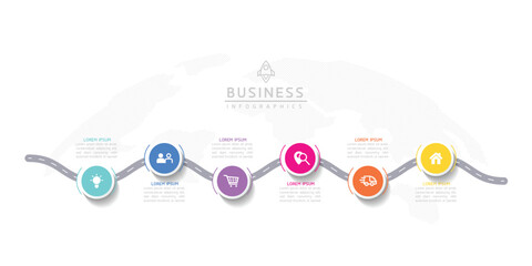 Vector infographic business presentation template with circular interconnection with 6 options.