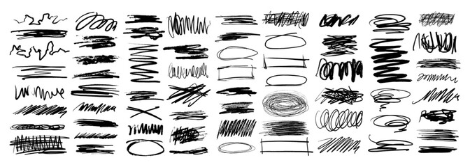 Wall Mural - grunge scrawls, charcoal scribbles, rough brush strokes, underlines and circles. bold charcoal freeh