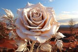 Fototapeta Tulipany - A macro shot capturing the intricate patterns and vibrant hues of a white rose on sunrise.