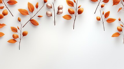 Wall Mural -  a white background with orange leaves and eggs on it's stems.  generative ai