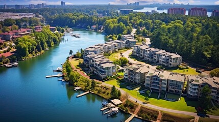 Beautiful Aerial View of Atlanta Suburbs Condos Next to Highway GA 400