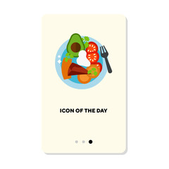 Poster - Italian restaurant vector icon. Plate with chopped vegetables and parsley leaves top view isolated vector sign. Food and cooking concept. Vector illustration symbol element