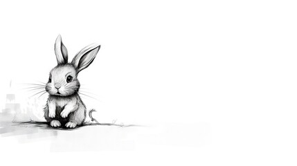 Wall Mural -  a black and white drawing of a rabbit sitting on the ground.  generative ai