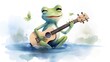 a frog playing a guitar in the water with a butterfly.  generative ai