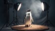  a penguin standing on a rug in front of a light.  generative ai
