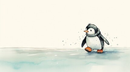 Poster -  a penguin is standing in the water with a scarf around its neck.  generative ai