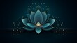 Beautiful lotus flower on dark blue background. Luxurious design with green emerald lotus and golden elements.
