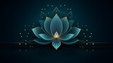 Beautiful lotus flower on dark blue background. Luxurious design with green emerald lotus and golden elements.
