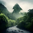 Erhabener Berggipfel im ruhigen tropischen Regenwald.