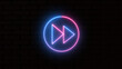 Neon sound fast forward arrow button symbol icon. Music arrow button symbol. neon arrow sign