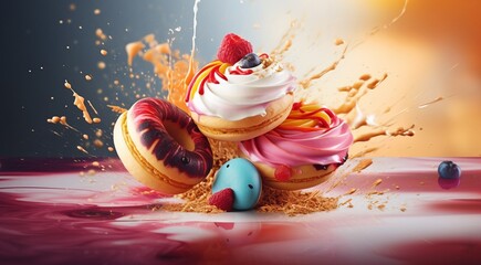 Wall Mural - colored sweets on abstract background, colored candy on background, sweet cookies on colorful background, sweets wallpaper