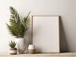 © Imagine - Frame mockup in living room interior background, modern Style, wood 3D render.