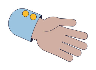 Poster - Human outstretched hand flat line concept vector spot illustration. Gesture. Greeting 2D cartoon outline hand on white for web UI design. Editable isolated color hero image