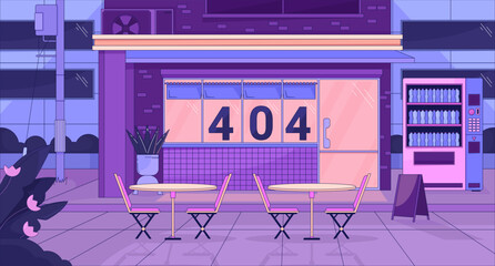 Poster - urban storefront at night error 404 flash message. exterior store, automat. website landing page ui 