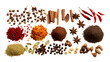 Different spices isolated on backgorund, top view. Generative AI
