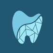Tooth logo for dental, oral care, health and cosmetic product brand. Organic and geometric style dentist clinic icon. Stomatology sign isolated on dark background. Endodontic root canal treatment.