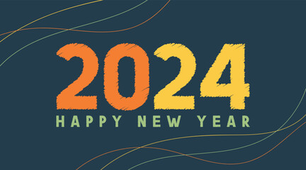 Poster - 2024 colorful Happy New Year card. Abstract design typography logo 2024 for vector celebration and season decoration, backgrounds, branding, banner, cover, card and or social media template.