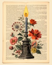 Candlestick In Dark Academia Collage Illustration Style 