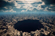giant crater swallowing an entire city. birds eye view. 