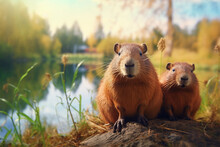 potrait of funny beaver in nature