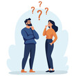 © Alena - Flat vector illustration. A woman and a man are discussing issues, thinking about making a decision, coming up with an idea. Concept of joint idea . Vector illustration