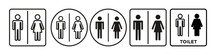 Toilet Icon Male Female. Bathroom Or Restroom Of Gents And Ladies Symbol. Vector Set Of Public Man Women Unisex Wc. Flat Outline Of Washroom Gender Door Sticker Or Label. 
