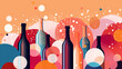 party holiday abstract background illustration with wine, champaghe and alcohol bottles